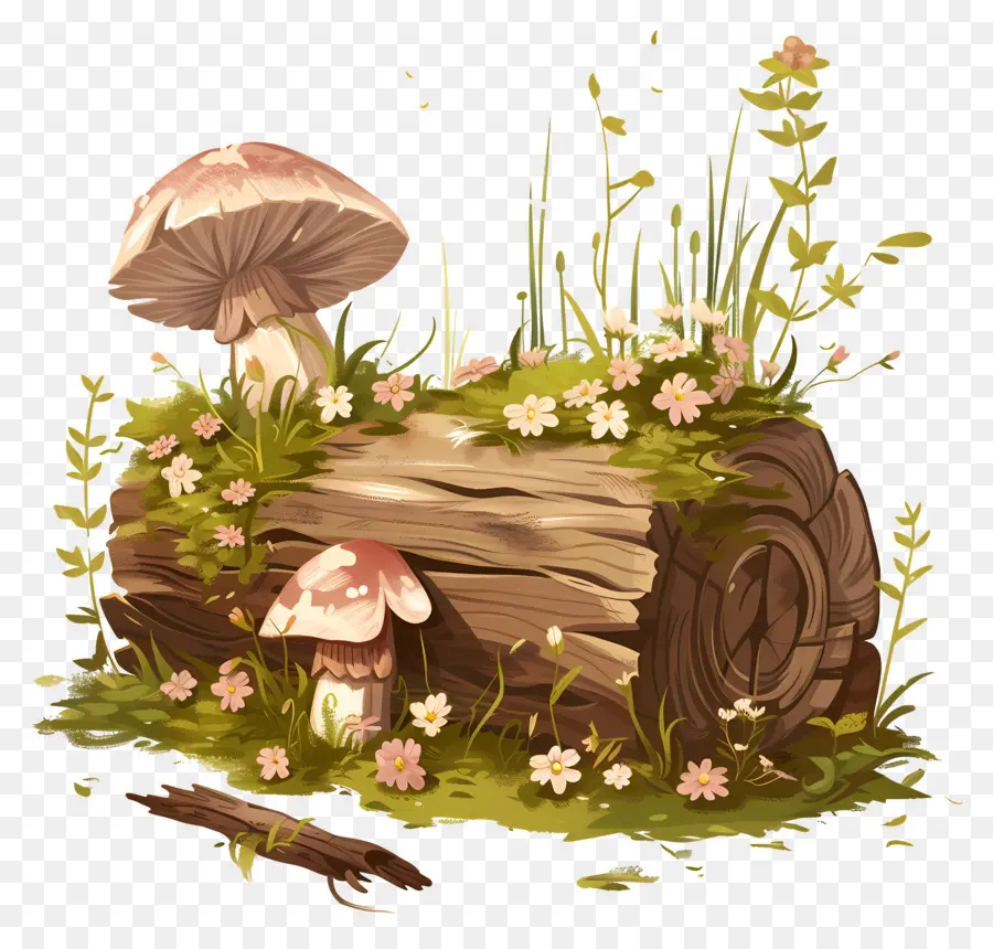 Bûche De Champignons，Champignons En Bûche PNG