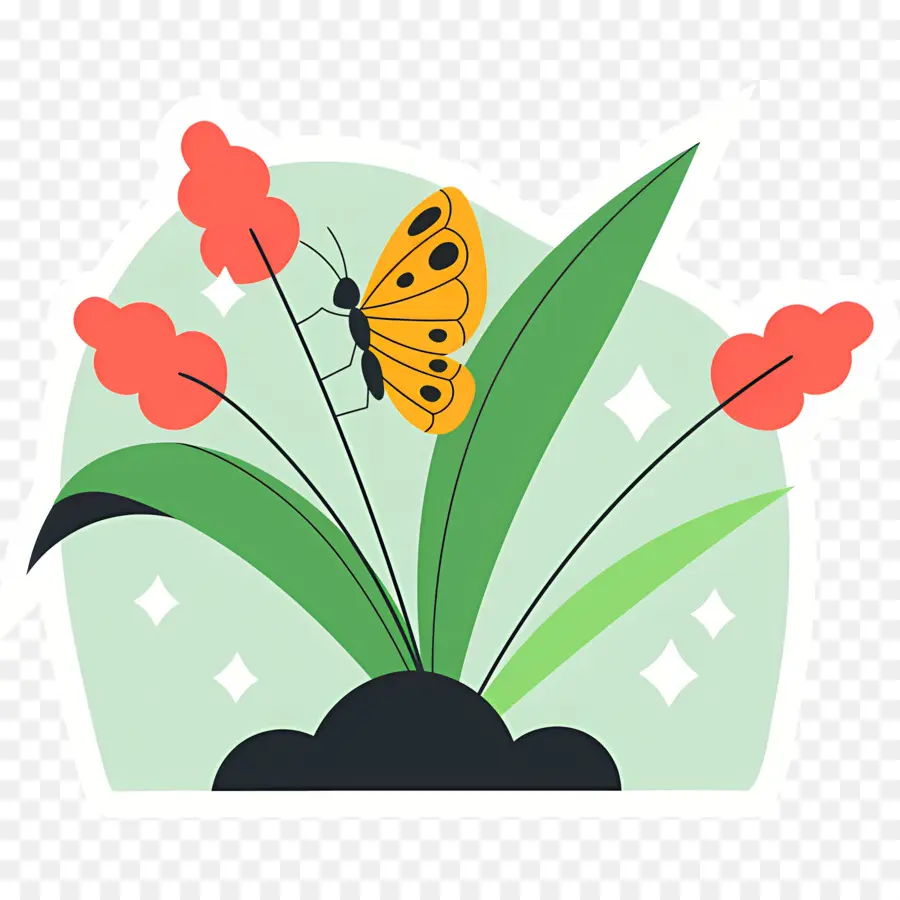 Nature Papillon，Papillon Sur Plante PNG