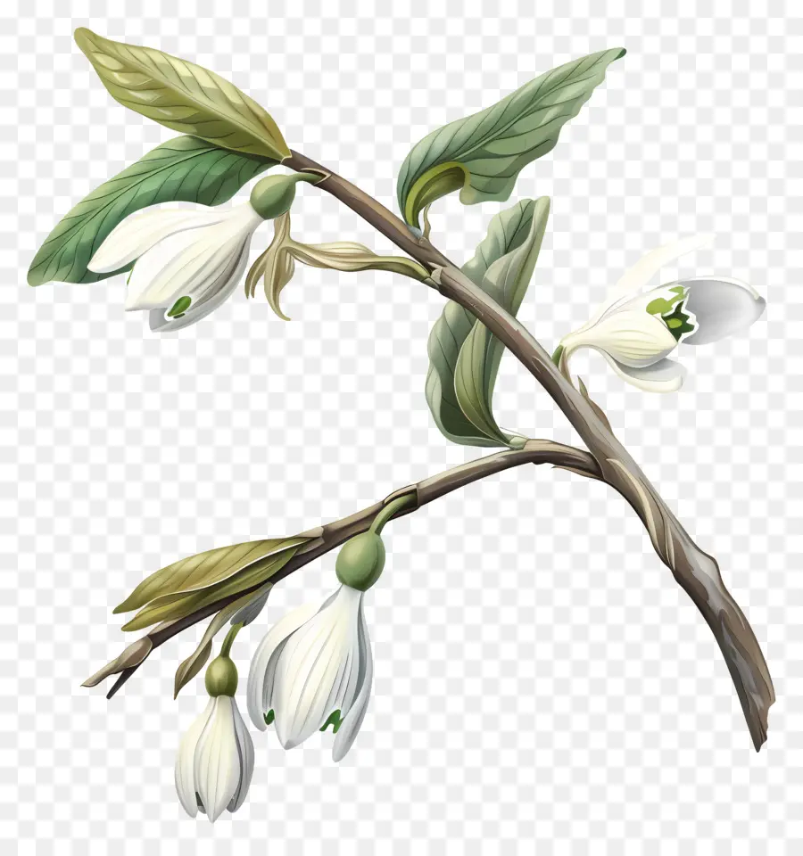 Perce Neige，Branche à Fleurs Blanches PNG