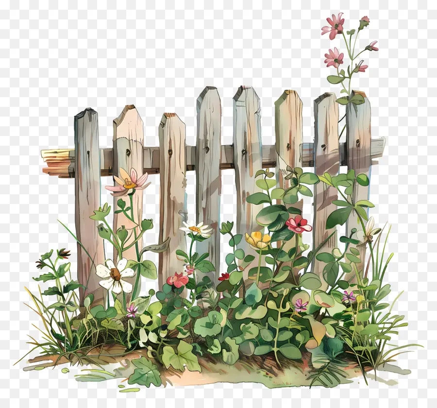 Clôture De Jardin，Clôture En Bois Avec Des Fleurs PNG