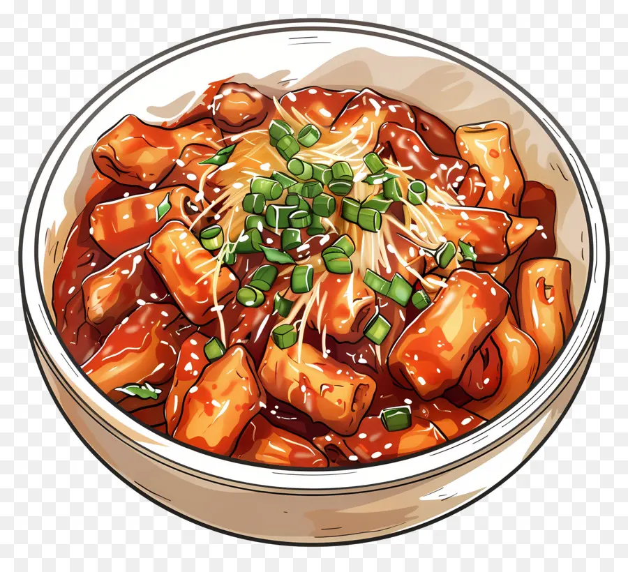 Tteokbokki Au Fromage，Bol De Galettes De Riz épicées PNG