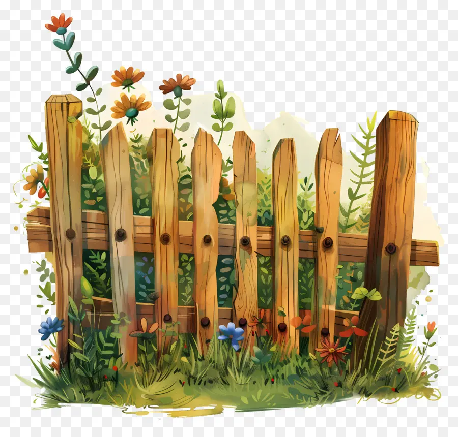 Clôture De Jardin，Clôture En Bois Avec Des Fleurs PNG