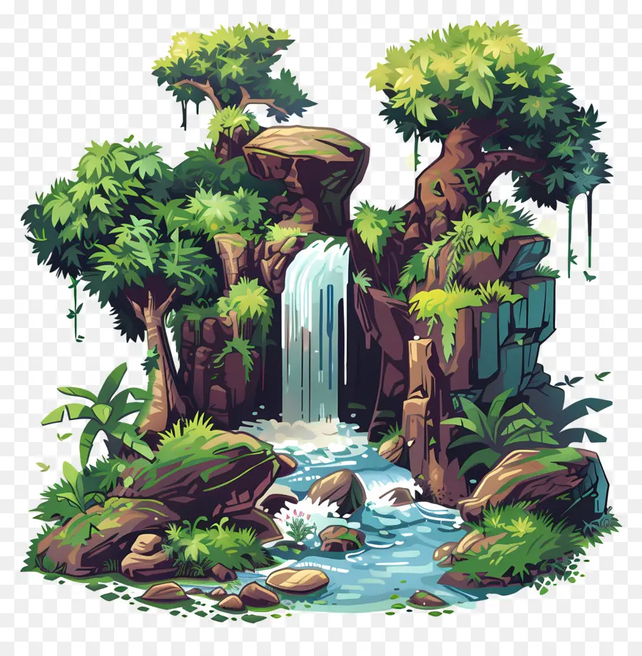 Forêt Avec Cascade，Cascade PNG