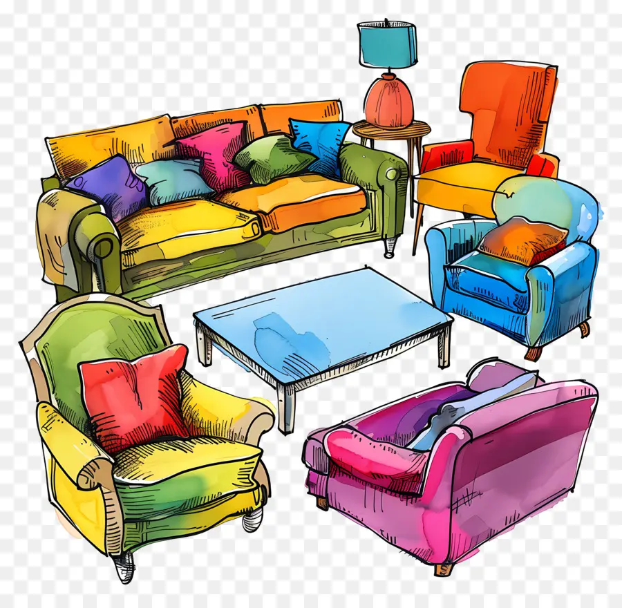 Mobilier，Ensemble De Meubles Colorés PNG