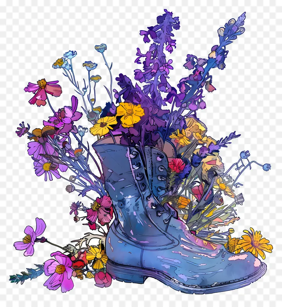 Fleurs En Botte，Botte Avec Des Fleurs PNG