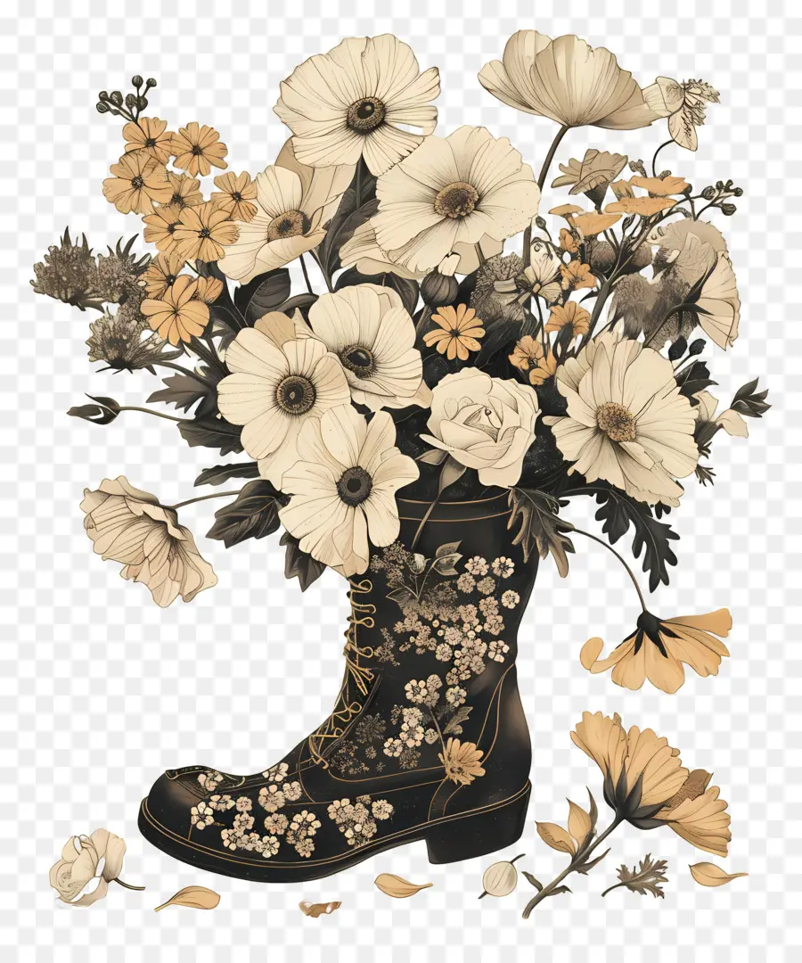 Fleurs En Botte，Botte Avec Des Fleurs PNG