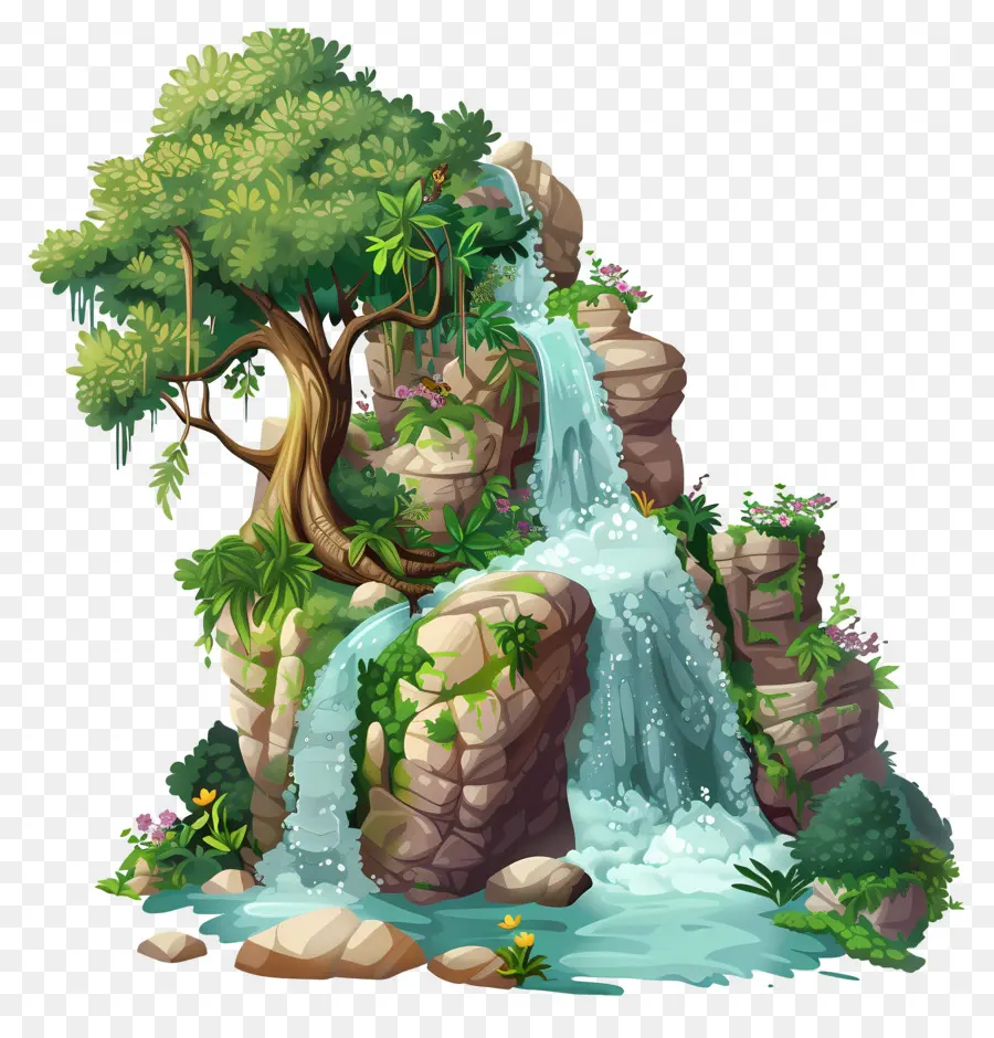 Forêt Avec Cascade，Cascade PNG