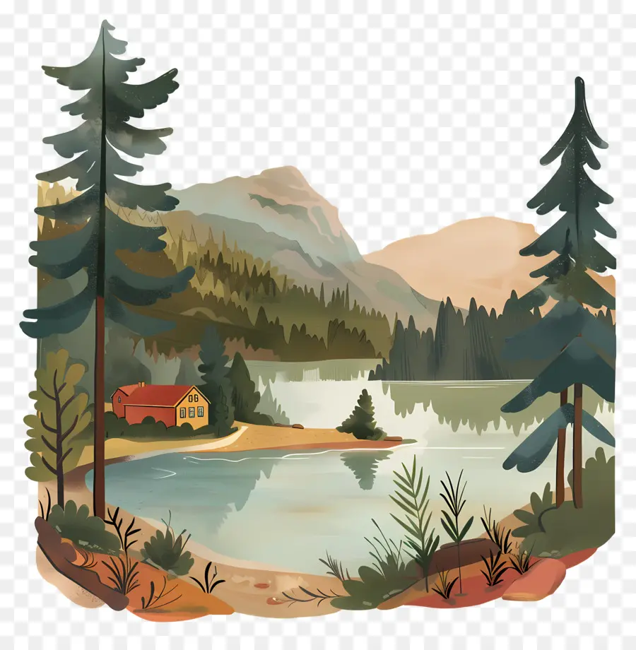 Bord Du Lac，Cabane Dans Les Bois PNG