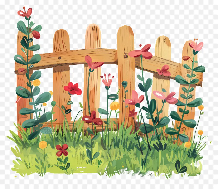 Clôture De Jardin，Clôture En Bois Avec Des Fleurs PNG