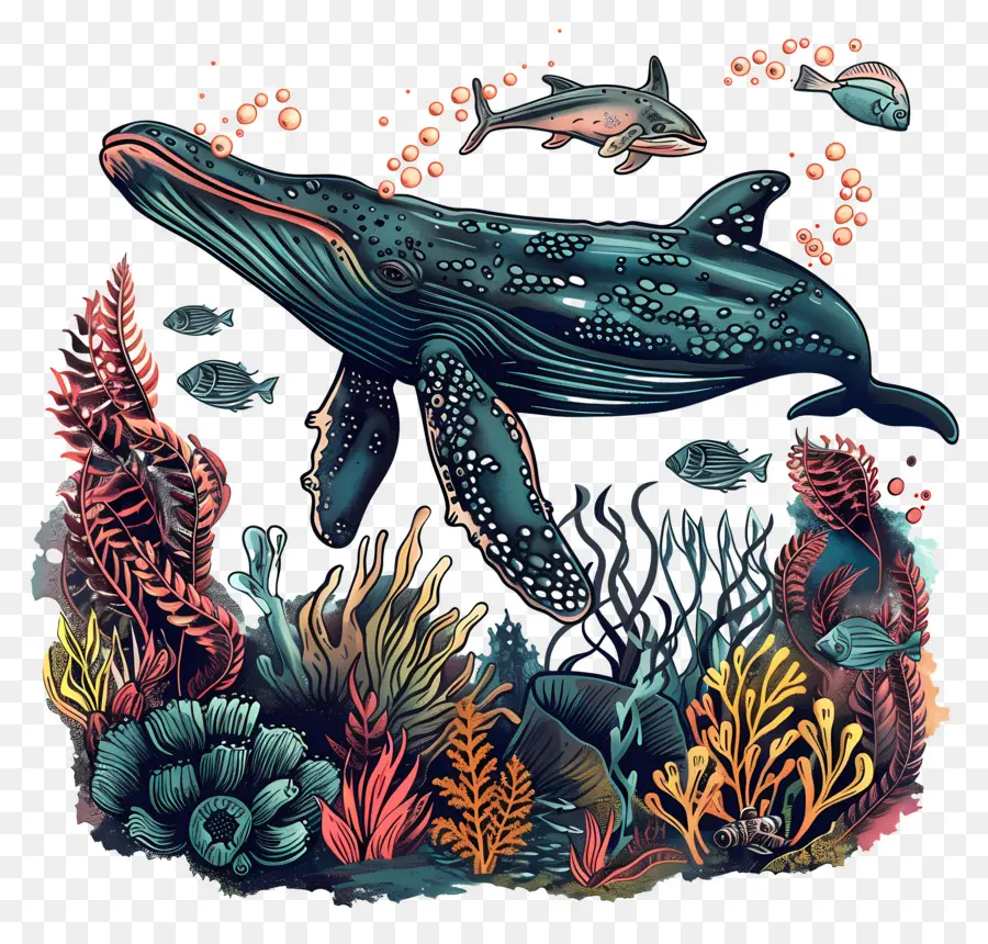 Faune Sous Marine，Baleine Colorée PNG