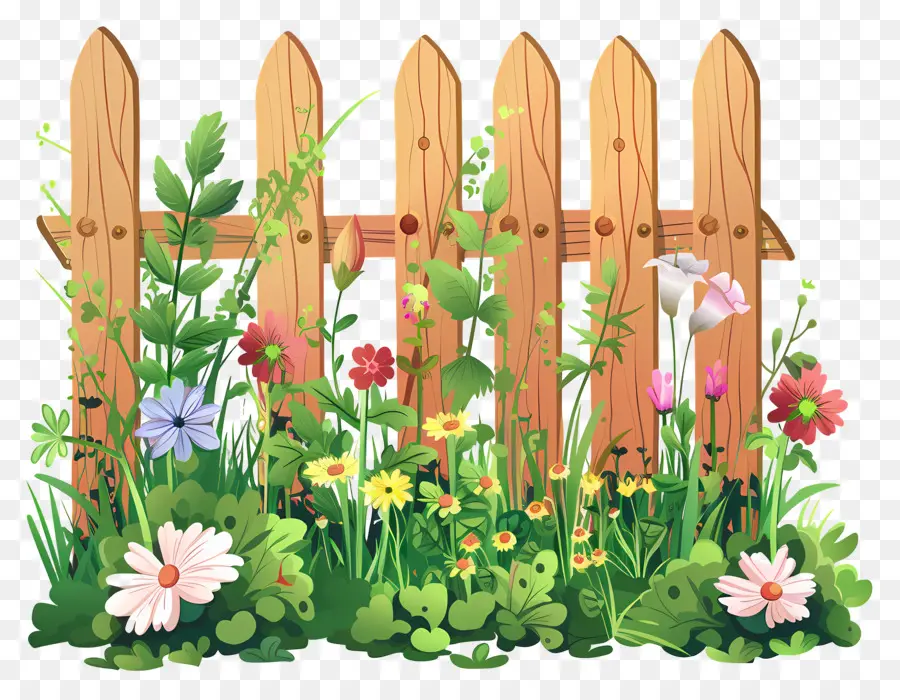 Clôture De Jardin，Fence En Bois Avec Des Fleurs PNG