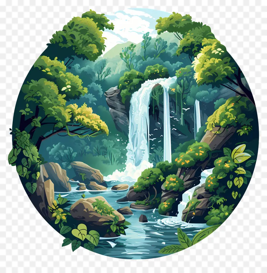 Forêt Avec Cascade，Cascade PNG