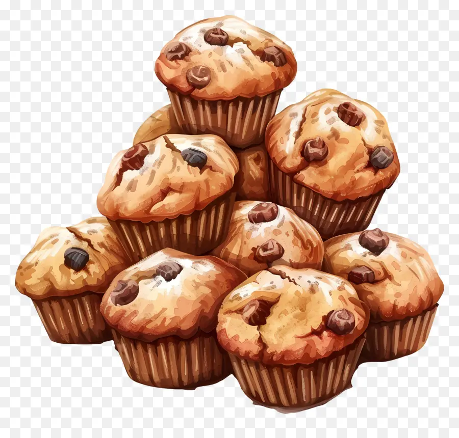 Tas De Muffins，Muffins Aux Pépites De Chocolat PNG