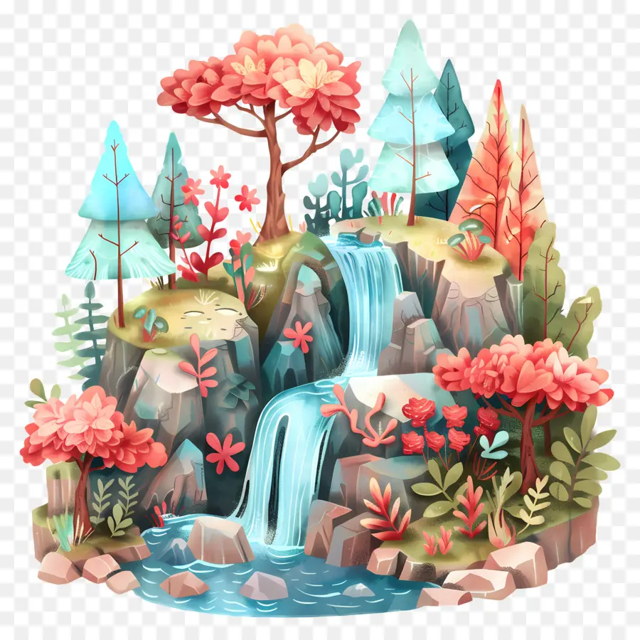 Forêt Avec Cascade，Cascade PNG