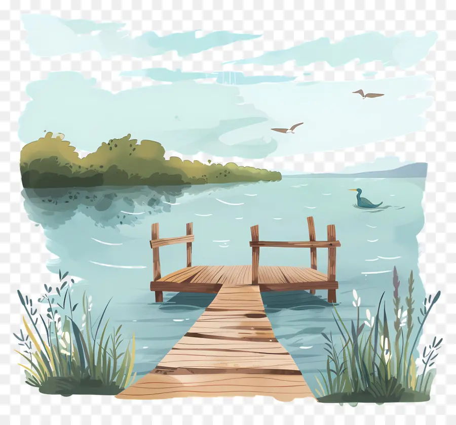 Lac Avec Quai，Quai En Bois PNG