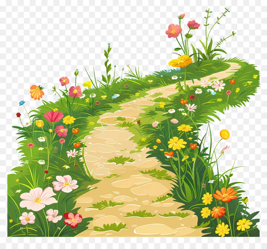 Chemin Du Sentier，Chemin Avec Des Fleurs PNG