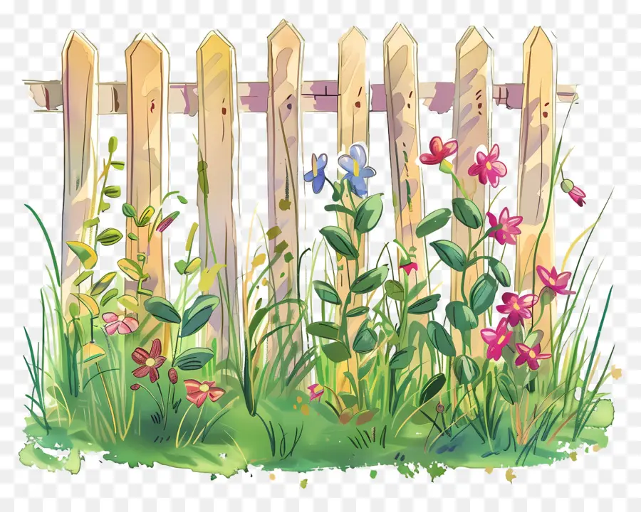 Clôture De Jardin，Clôture En Bois Avec Des Fleurs PNG