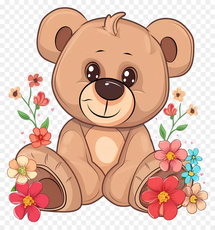 Ours En Peluche，Fleurs PNG