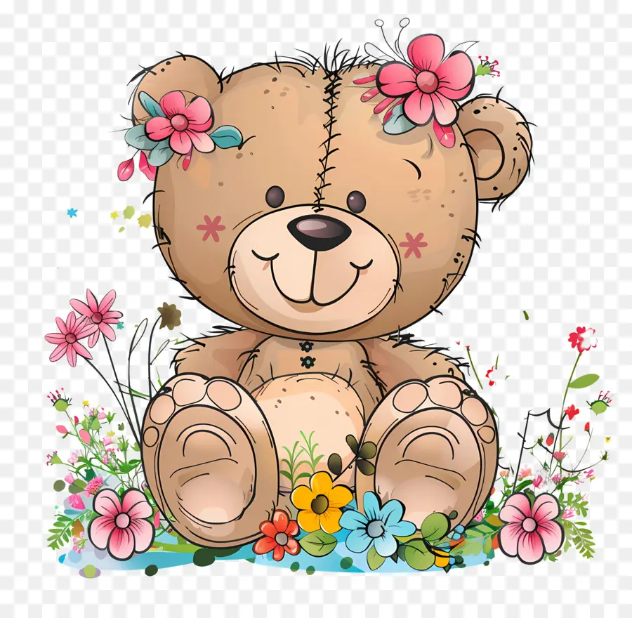 Ours En Peluche，Fleurs PNG