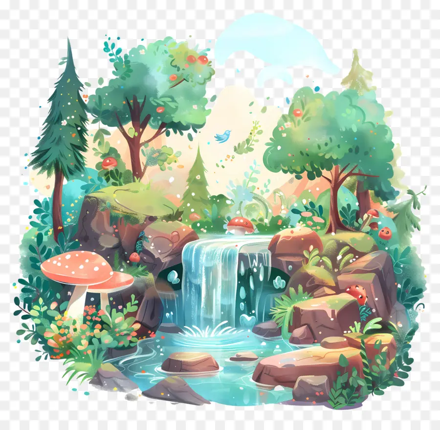 Forêt Avec Cascade，Cascade PNG