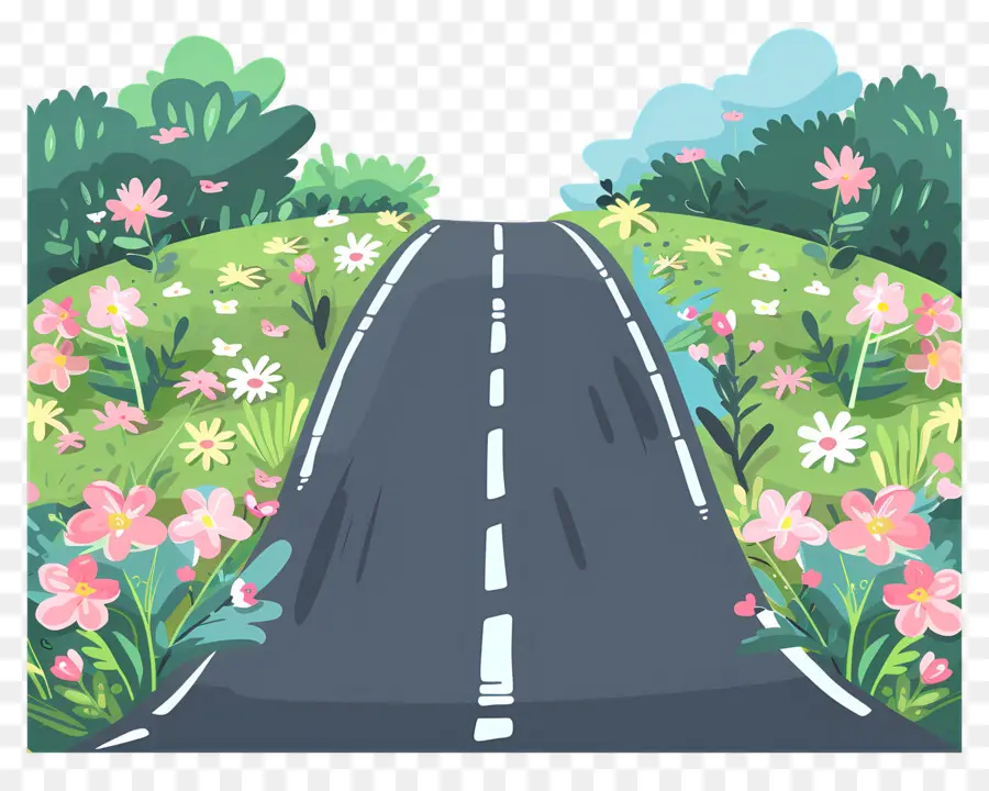 Route Asphaltée，Chemin Des Fleurs PNG