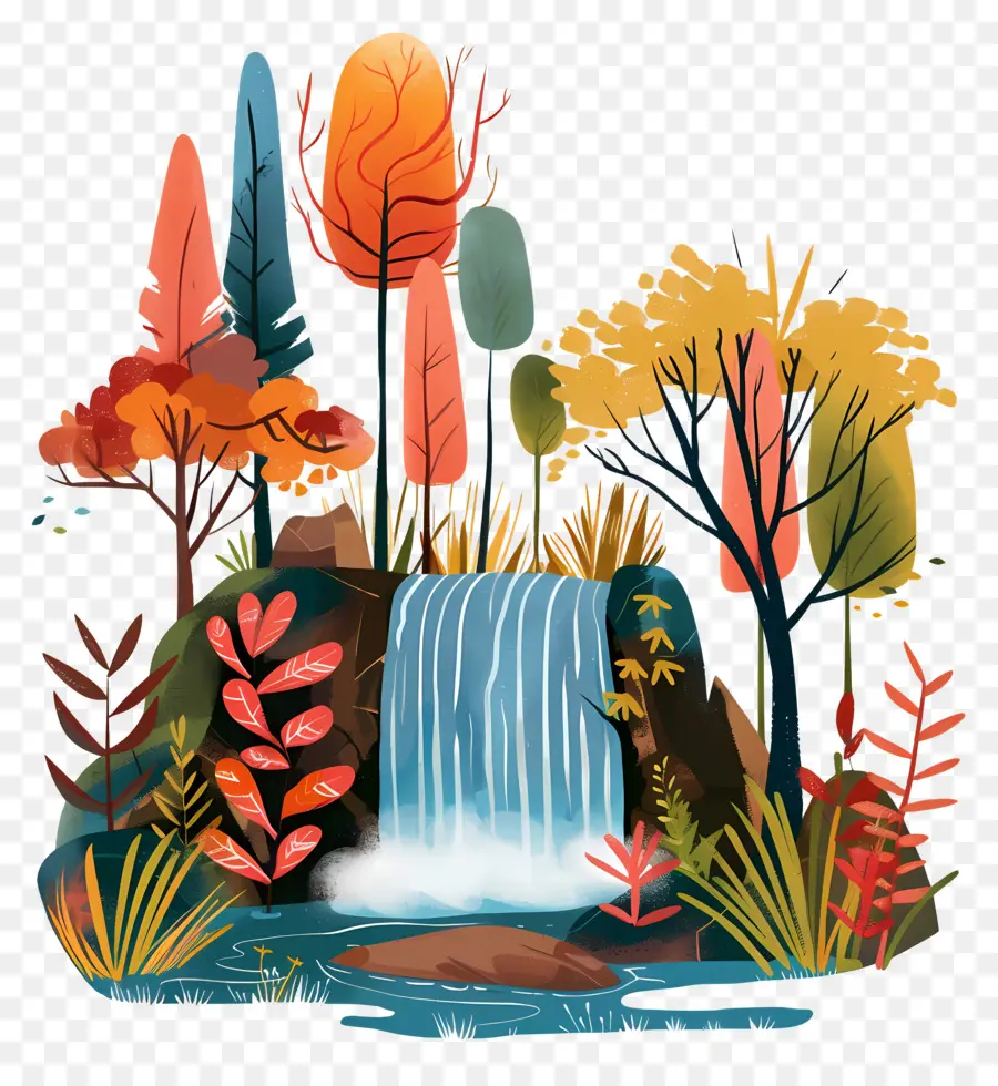 Forêt Avec Cascade，Cascade D'automne PNG