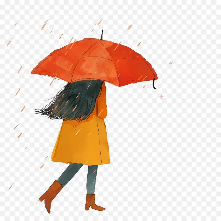 Fille Avec Le Parapluie，La Pluie PNG