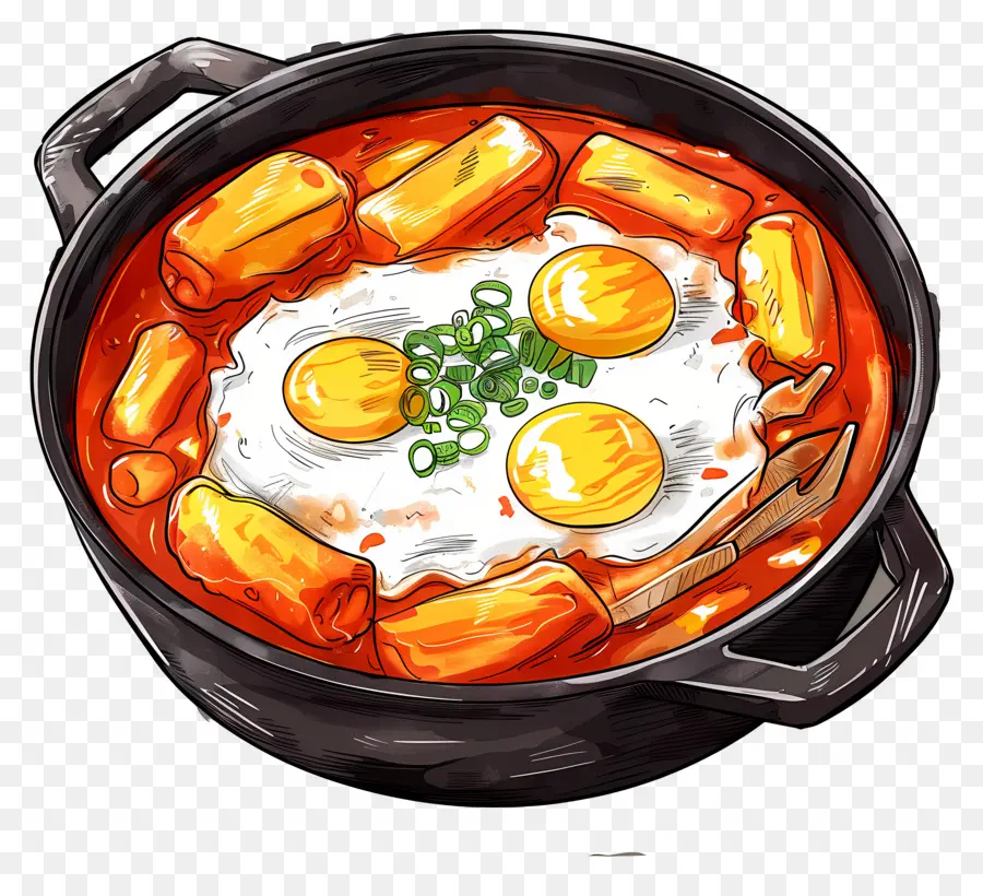 Tteokbokki Au Fromage，Oeufs Et Tteokbokki PNG