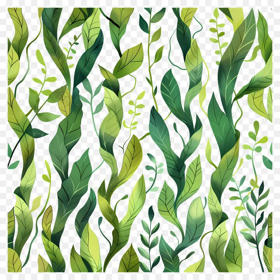 Forêt De Laminaires，Vert Motif Feuilles PNG