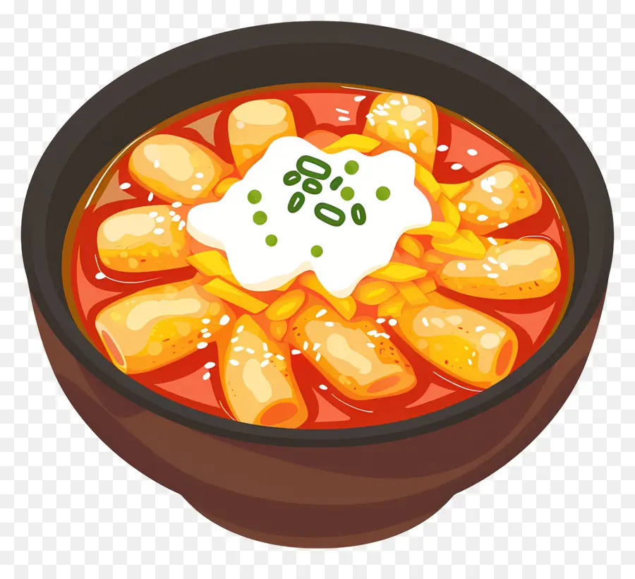 Tteokbokki Au Fromage，Soupe épicée Avec Garnitures PNG