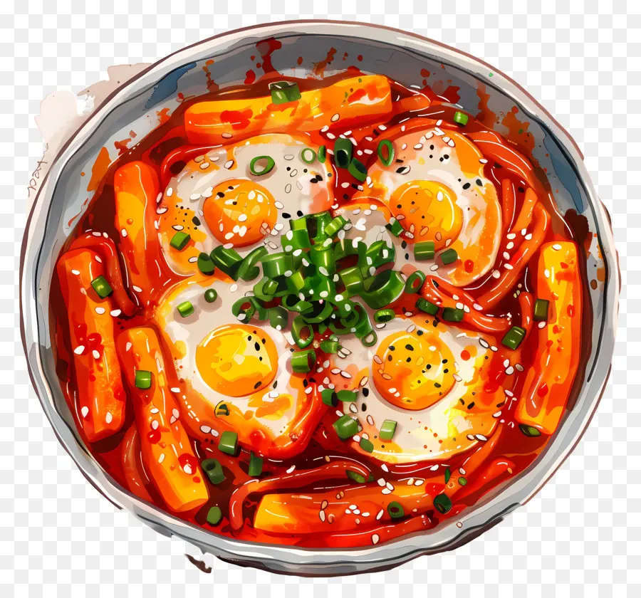 Tteokbokki Au Fromage，Plat épicé Avec Des œufs PNG