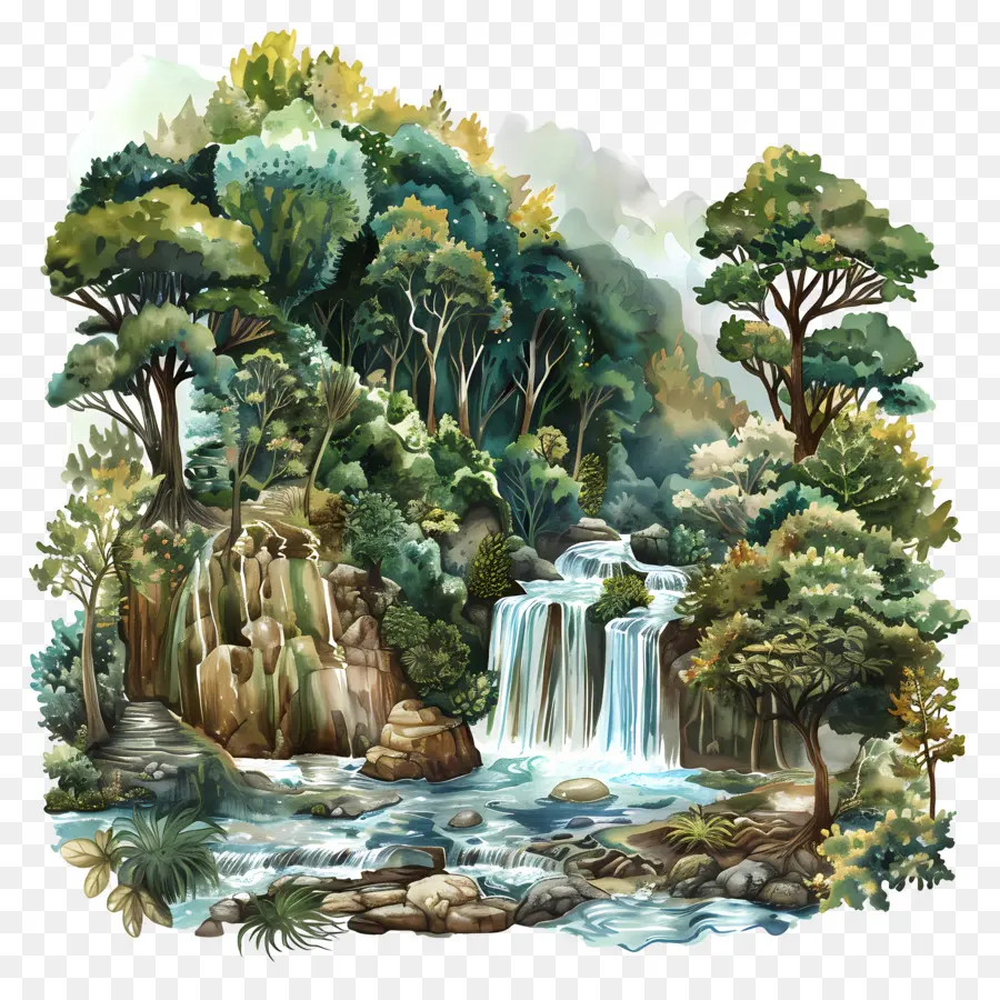 Forêt Avec Cascade，Cascade PNG