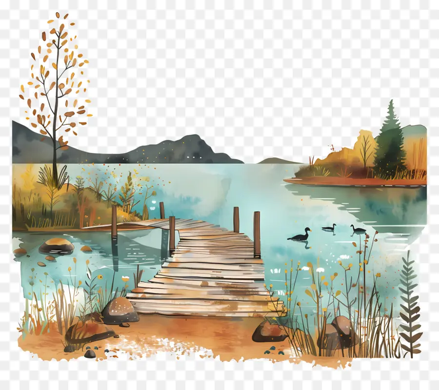 Bord Du Lac，Quai En Bois PNG