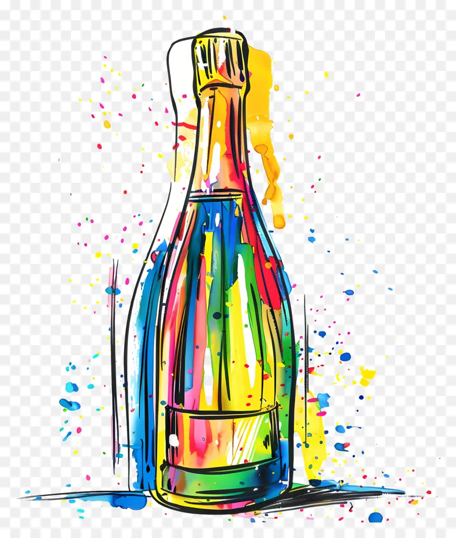 Champagne，Bouteille De Champagne Colorée PNG