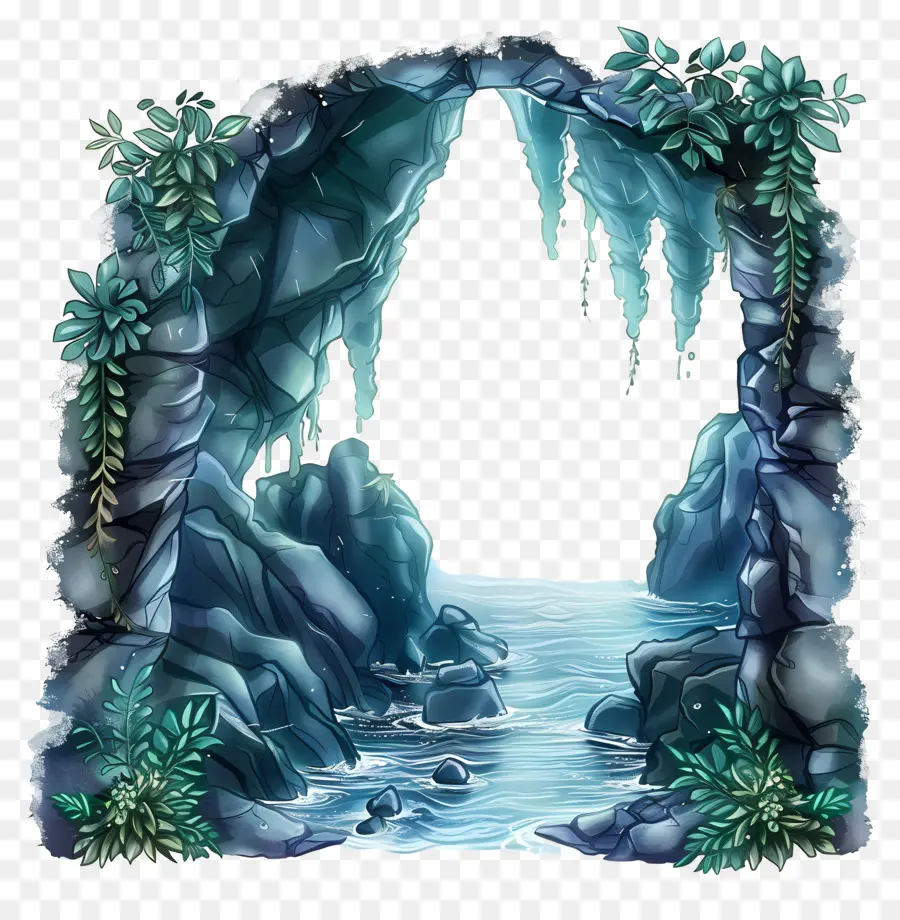 Grotte Marine，Grotte Avec Des Plantes PNG