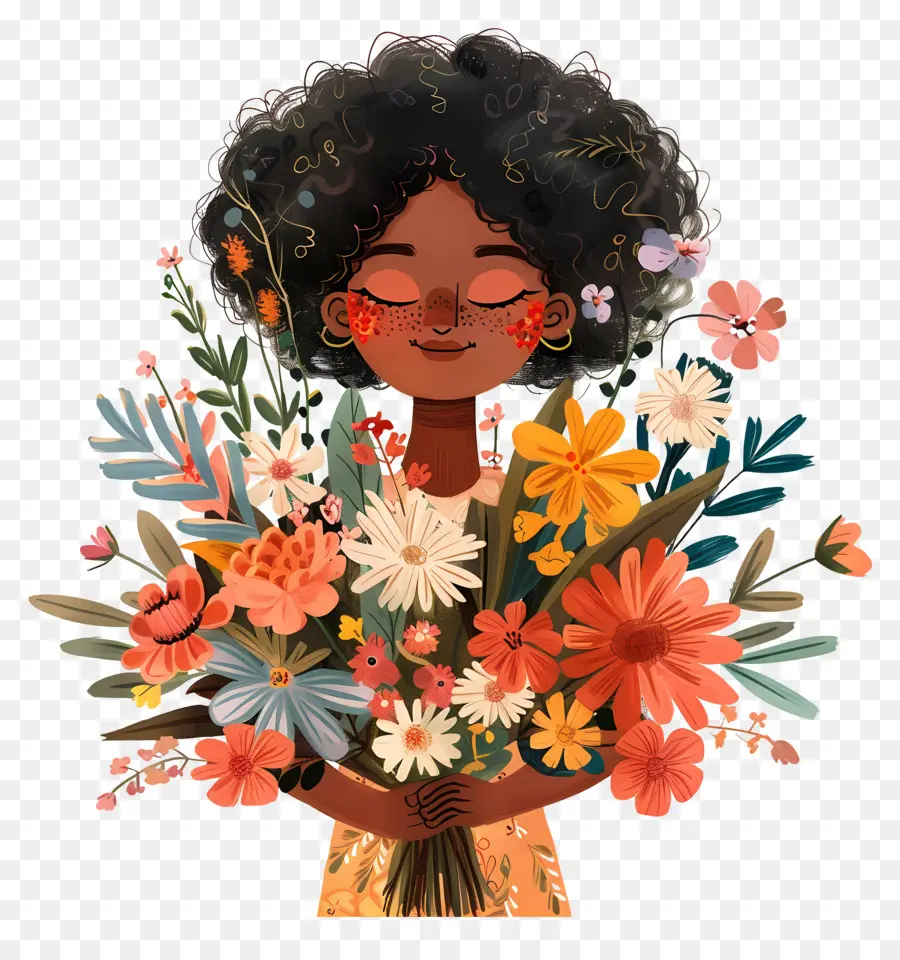 Femme Tenant Du Bouquet，Fille Avec Des Fleurs PNG