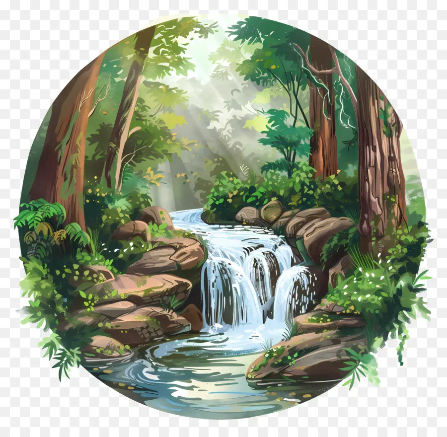 Forêt Avec Cascade，Cascade PNG