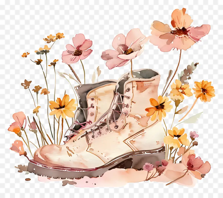 Fleurs En Botte，Bottes Avec Des Fleurs PNG