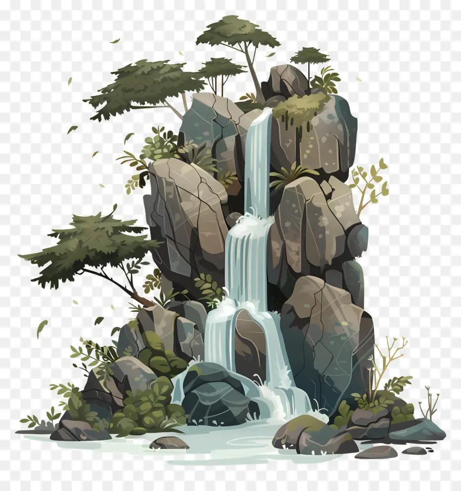 Forêt Avec Cascade，Illustration De La Cascade PNG