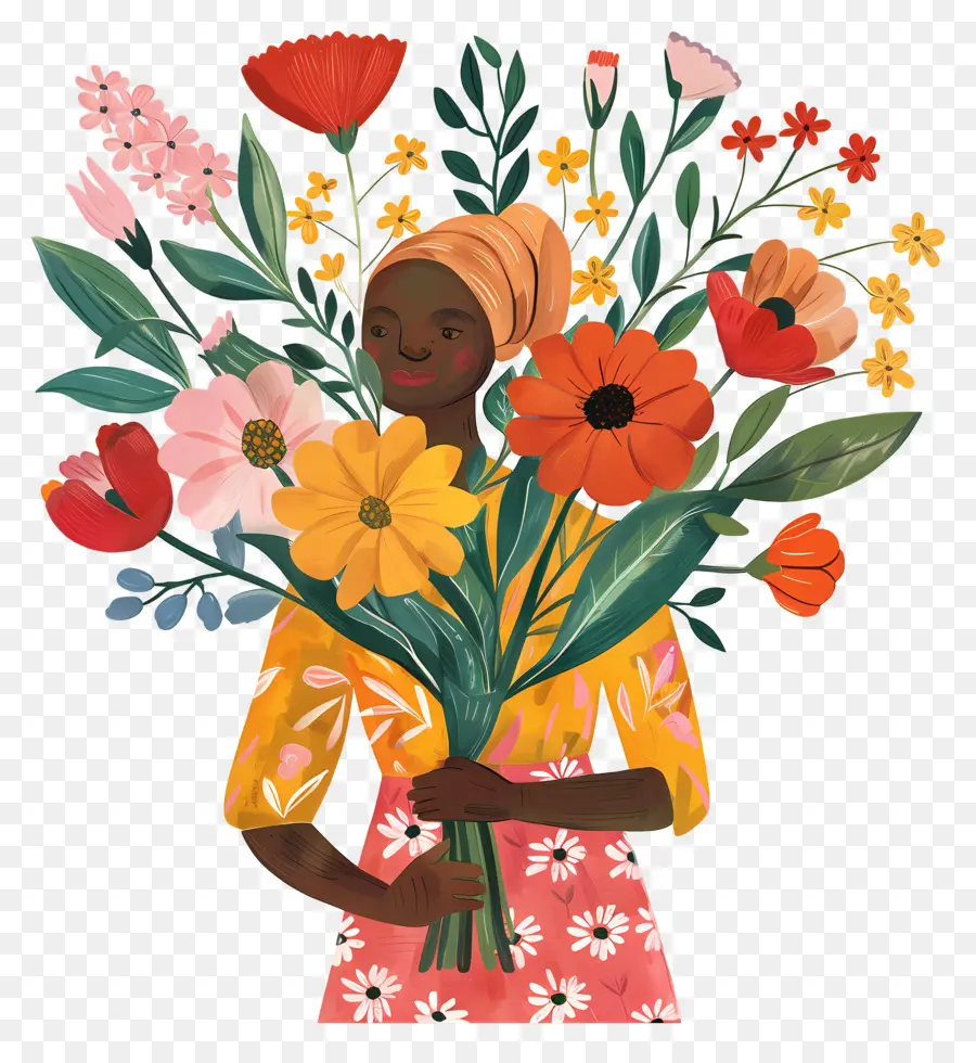 Femme Tenant Du Bouquet，Femme Avec Des Fleurs PNG