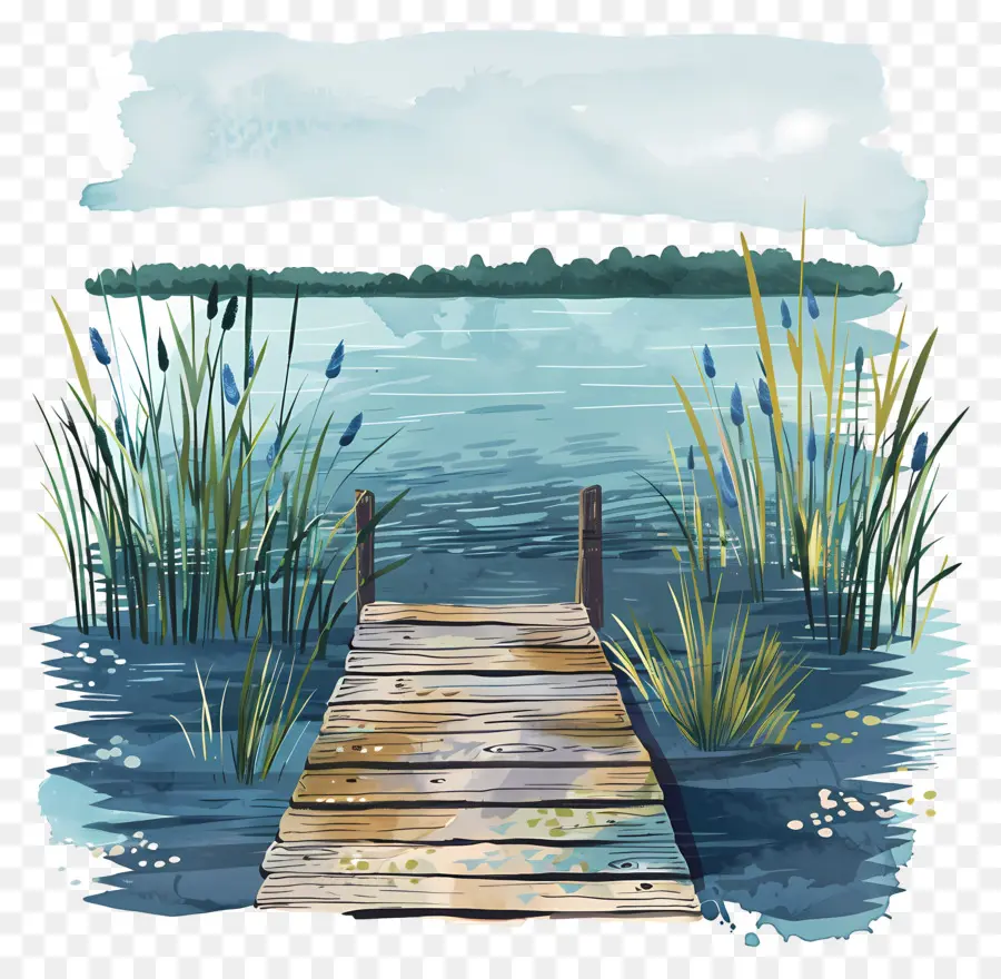 Lac Avec Quai，Quai En Bois PNG