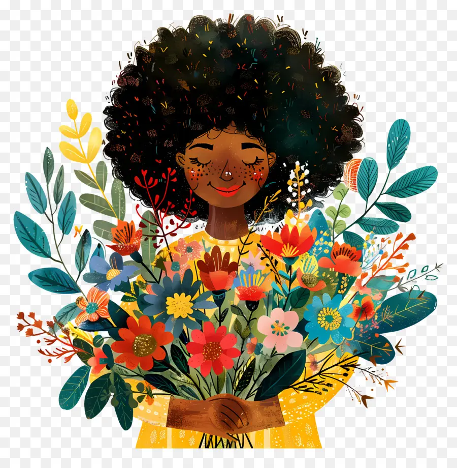 Femme Tenant Un Bouquet，Fille Avec Des Fleurs PNG