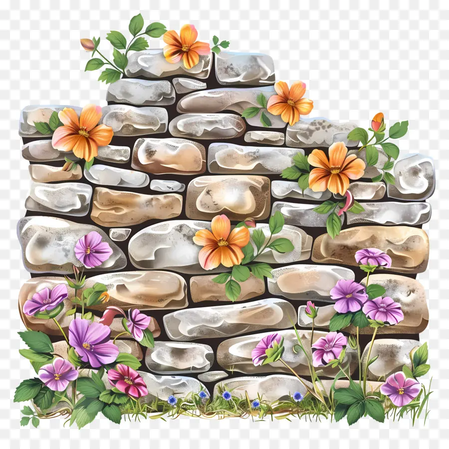 Mur De Pierre，Mur De Pierre Avec Des Fleurs PNG