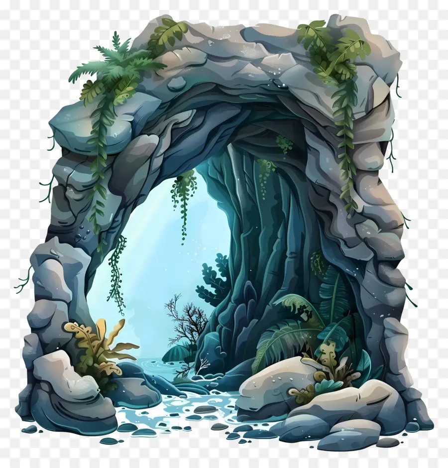 Grotte Marine，Grotte Avec Des Plantes PNG