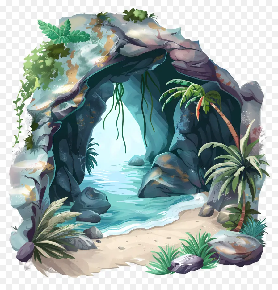 La Grotte De La Mer，Grotte Avec Des Plantes PNG