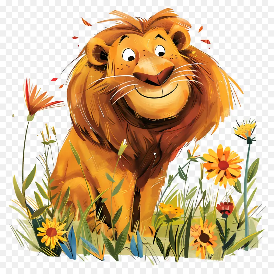 Lion，Fleurs PNG