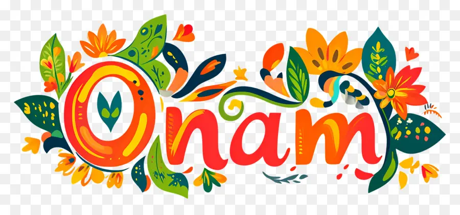 Onam，Texte Onam Avec Des Fleurs PNG