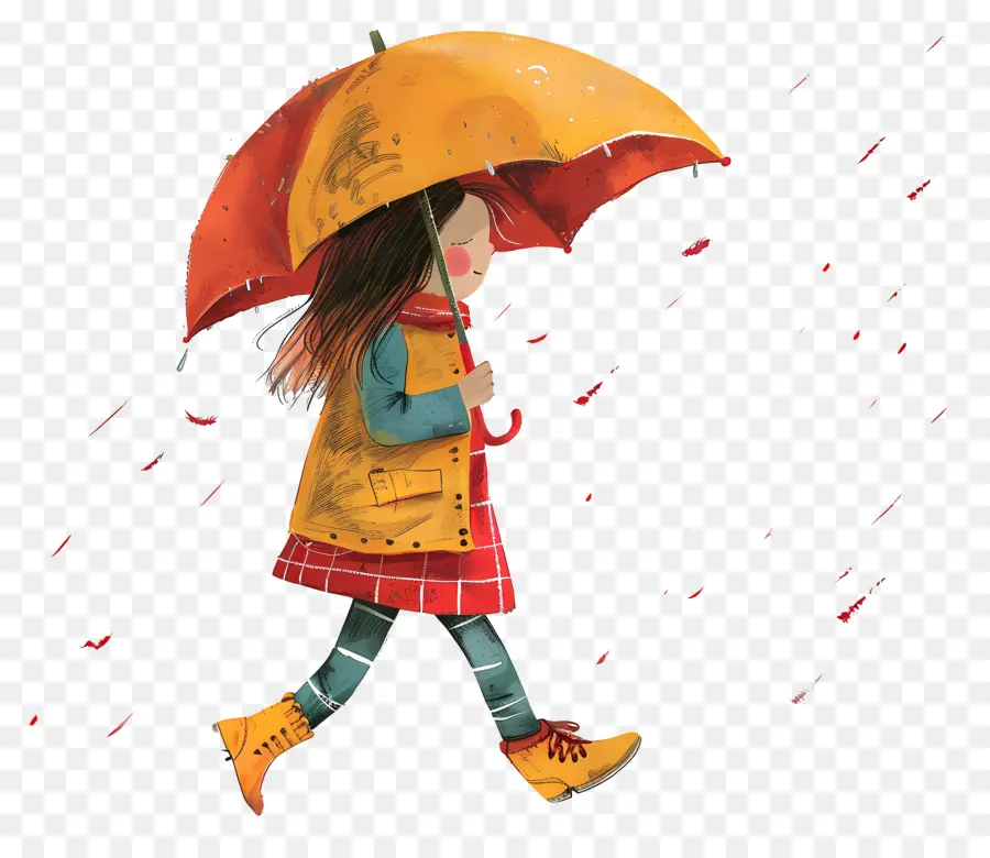 Fille Avec Parapluie，Pluie PNG