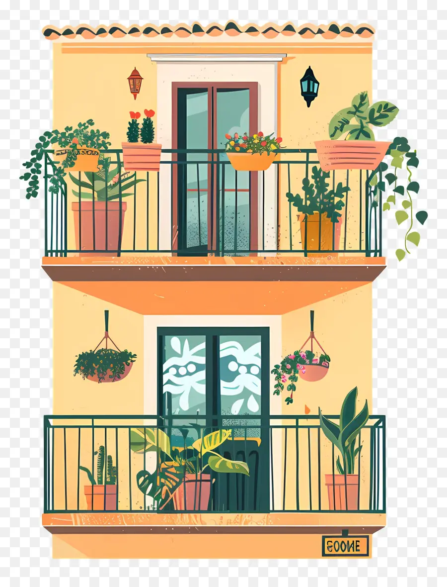 Balcon，Balcon Avec Plantes PNG