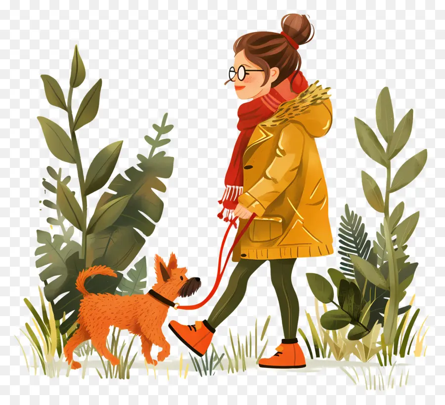 Fille Marchant Avec Un Chien，Femme Qui Promène Son Chien PNG